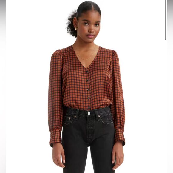 Levi’s Silky Brown Button Down Large - Picture 1 of 10
